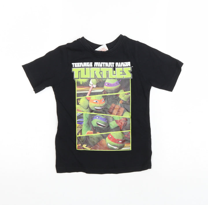Nickelodeon Boys Black Cotton Basic T-Shirt Size 2-3 Years Round Neck Pullover - Teenage Mutant Ninja Turtles