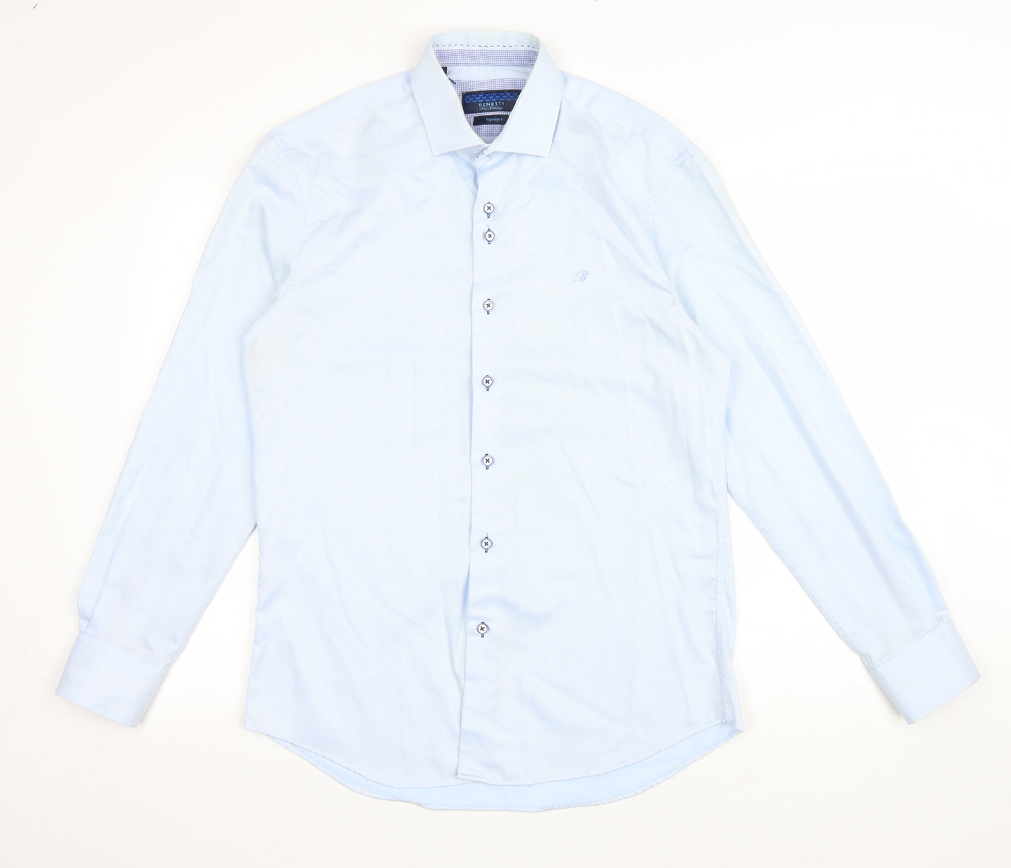 Benetti Mens Blue Cotton Dress Shirt Size 16 Collared Button