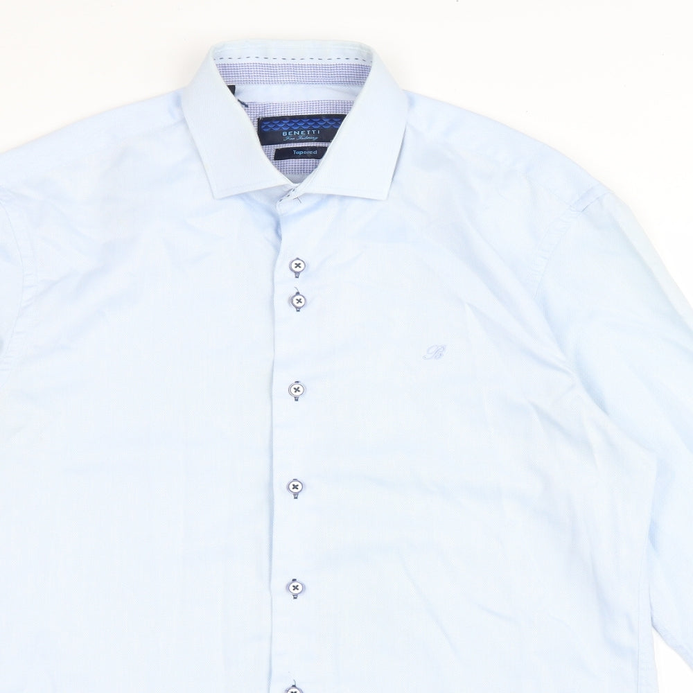 Benetti Mens Blue Cotton Dress Shirt Size 16 Collared Button