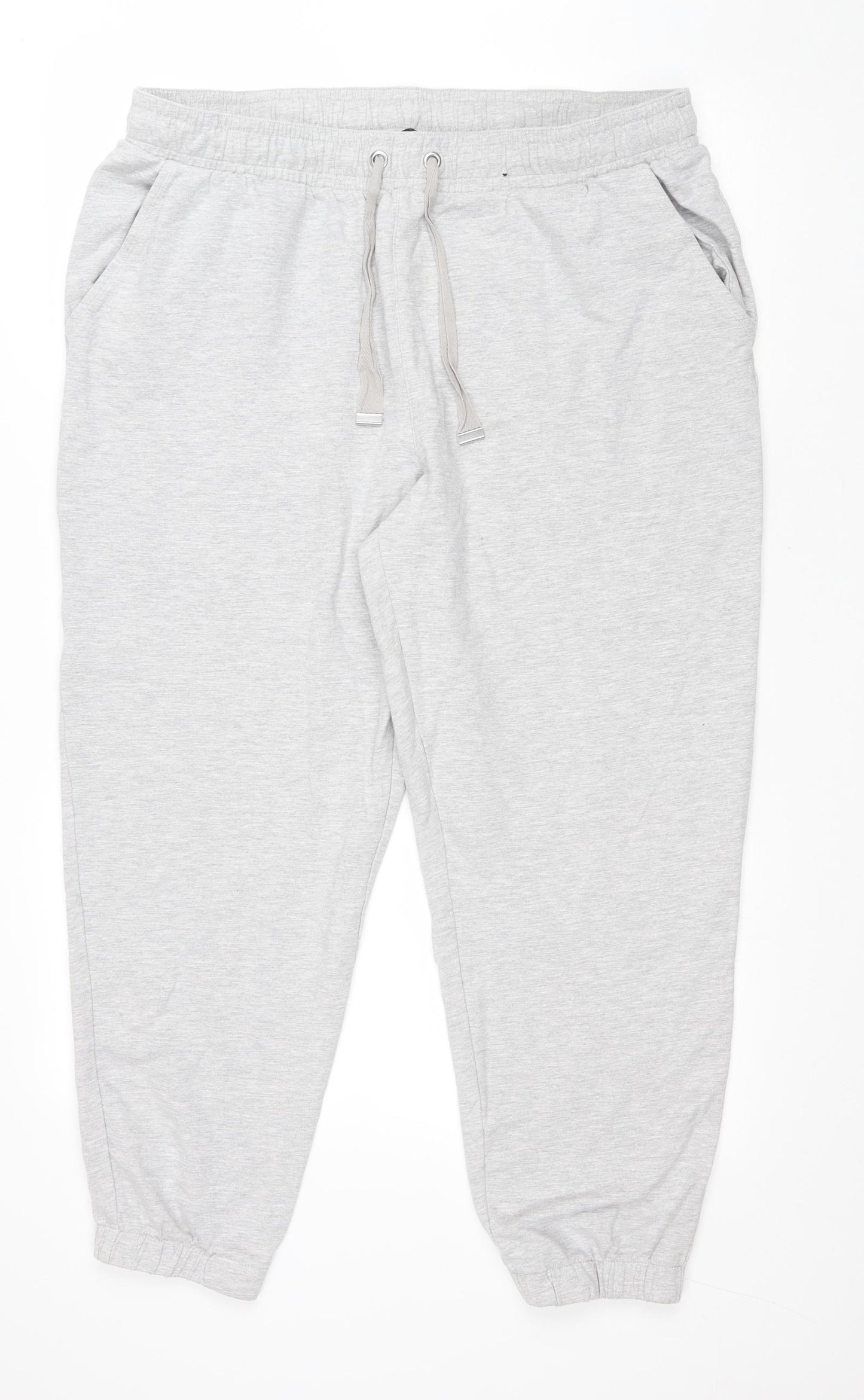 Marks and Spencer Womens Grey Cotton Sweatpants Trousers Size 20 L26 in Regular Drawstring