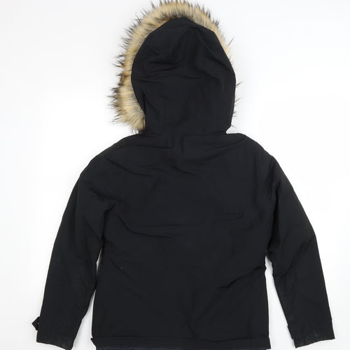 Topshop Womens Black Parka Coat Size 8 Zip - Removable fur trim