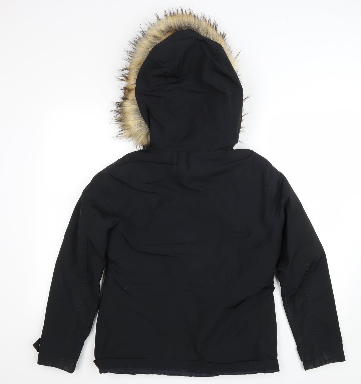 Topshop Womens Black Parka Coat Size 8 Zip - Removable fur trim