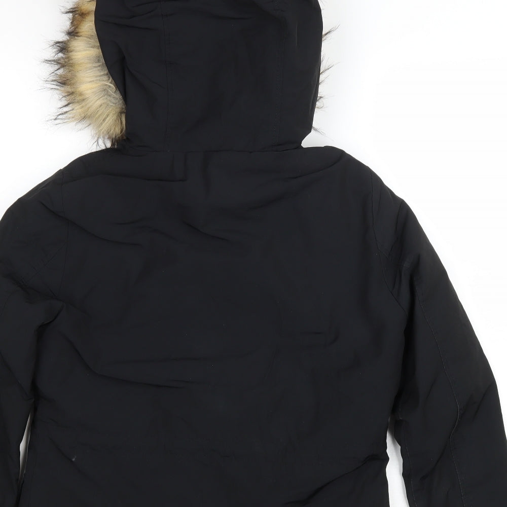 Topshop Womens Black Parka Coat Size 8 Zip - Removable fur trim
