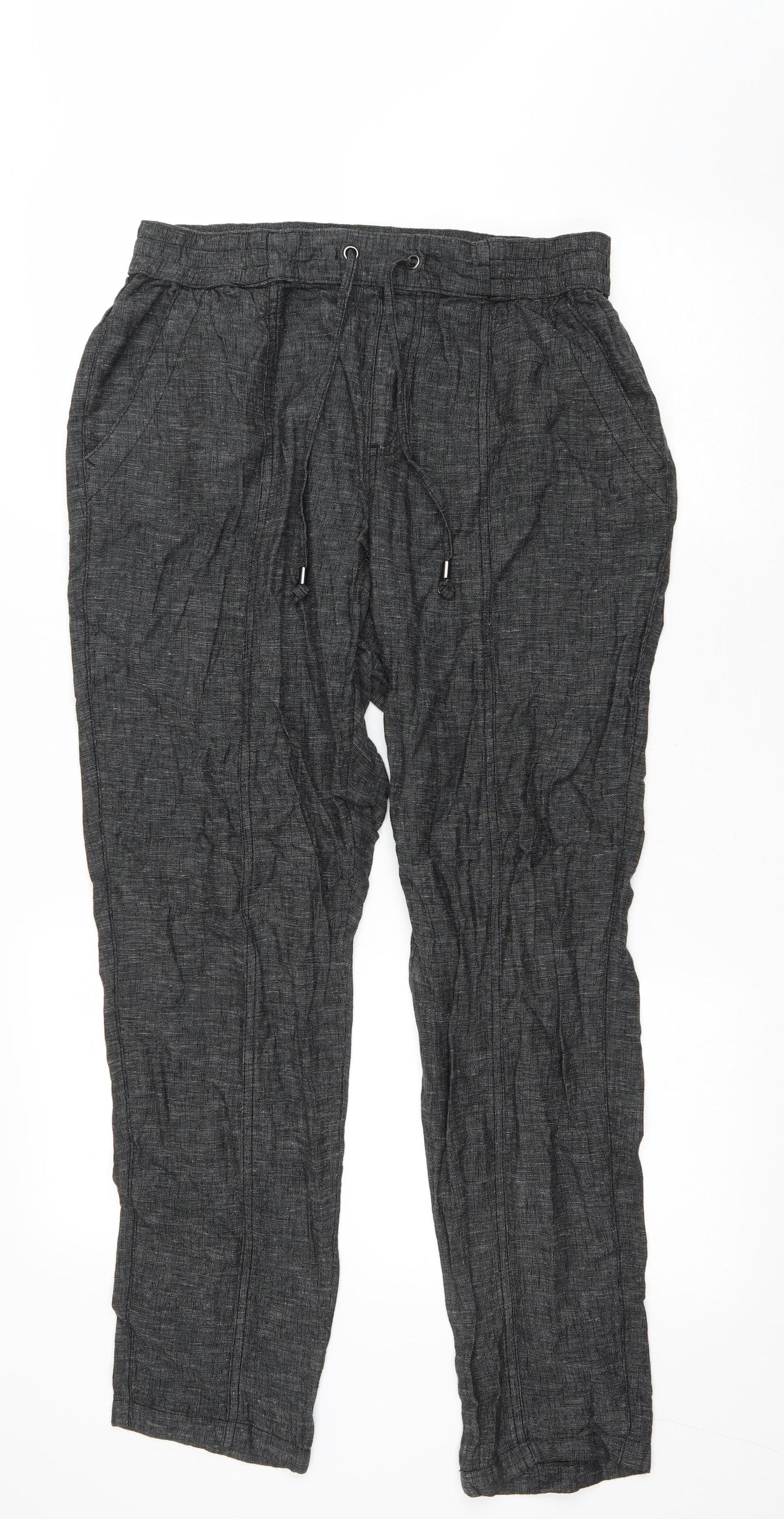 Nutmeg Womens Grey Linen Trousers Size 14 L29 in Regular Drawstring