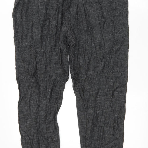 Nutmeg Womens Grey Linen Trousers Size 14 L29 in Regular Drawstring