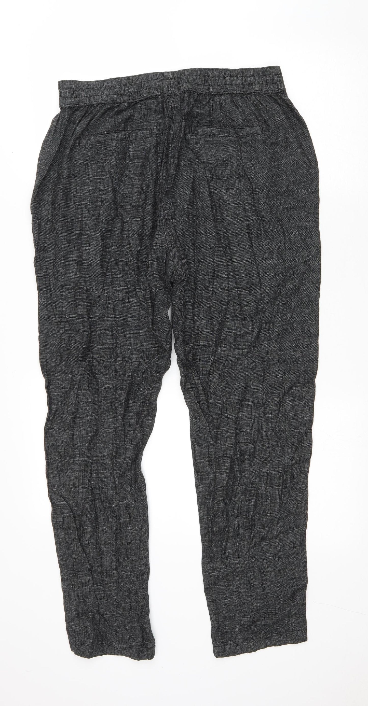 Nutmeg Womens Grey Linen Trousers Size 14 L29 in Regular Drawstring