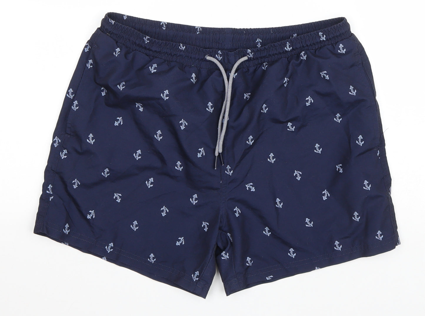 Primark Mens Blue Geometric Polyester Sweat Shorts Size M Regular Drawstring - Swim Shorts