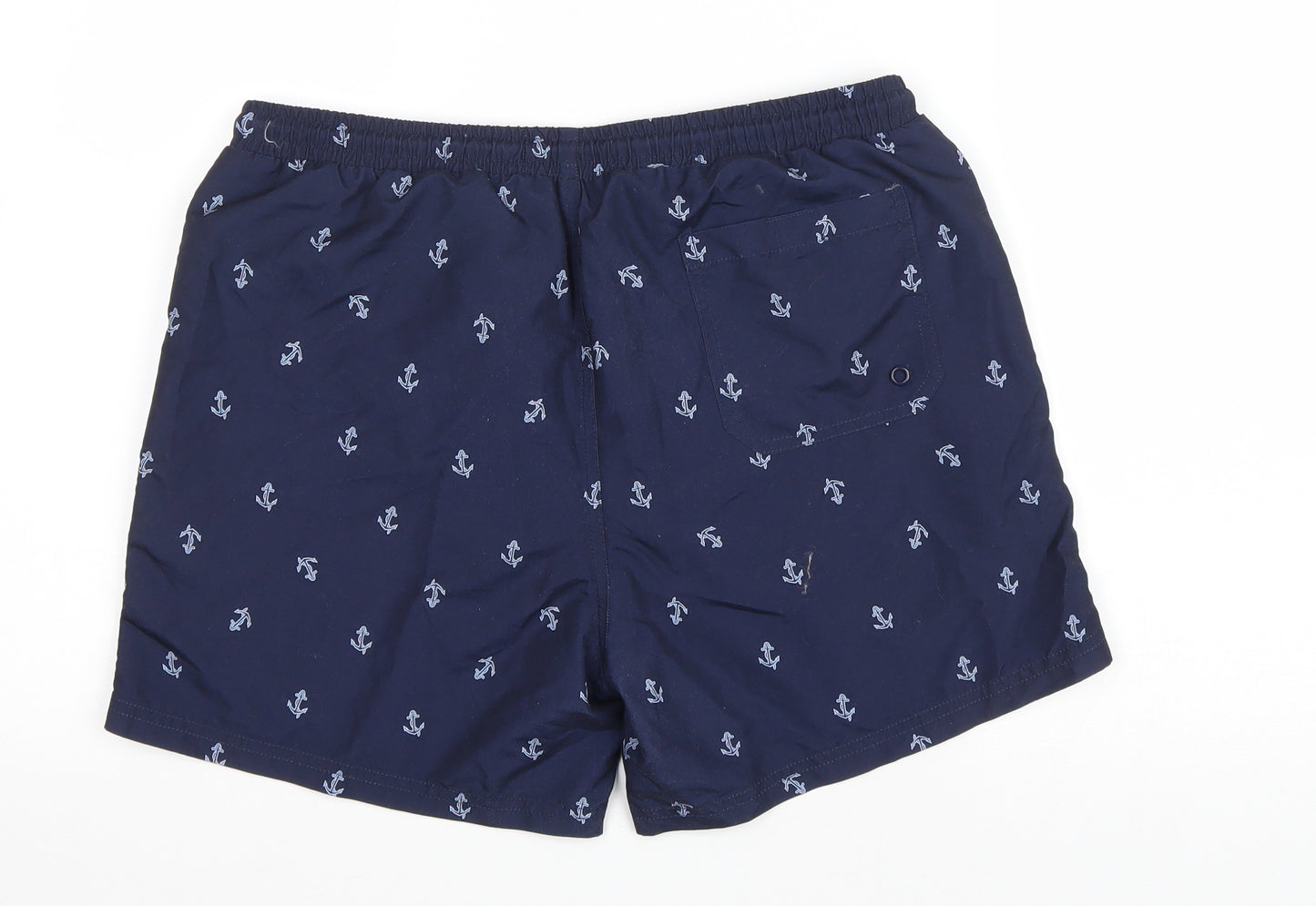 Primark Mens Blue Geometric Polyester Sweat Shorts Size M Regular Drawstring - Swim Shorts