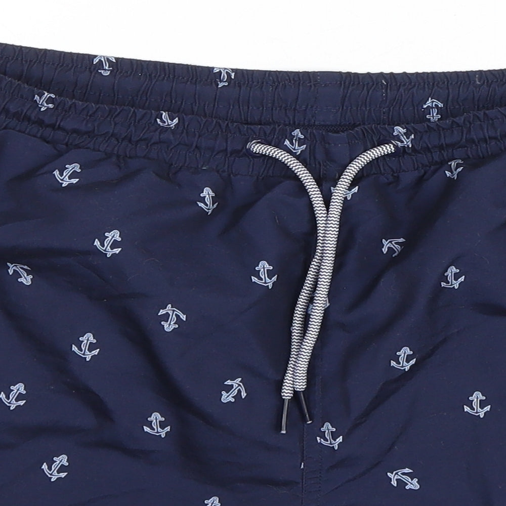 Primark Mens Blue Geometric Polyester Sweat Shorts Size M Regular Drawstring - Swim Shorts
