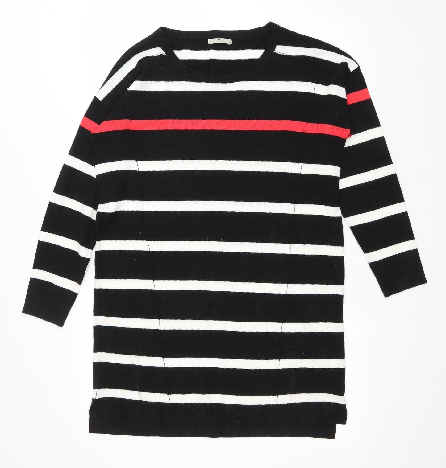 TU Womens Multicoloured Striped Acrylic Jumper Dress Size 12 Scoop Neck Pullover