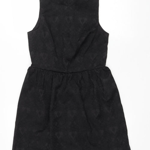 New Look Womens Black Cotton Fit & Flare Size 8 Boat Neck Zip