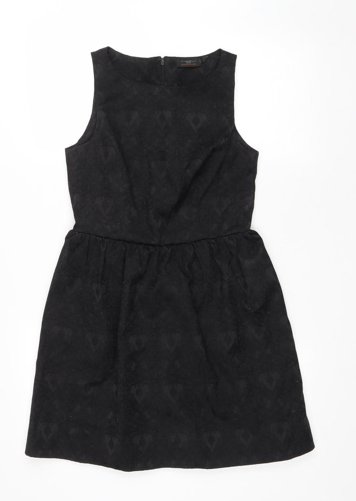 New Look Womens Black Cotton Fit & Flare Size 8 Boat Neck Zip