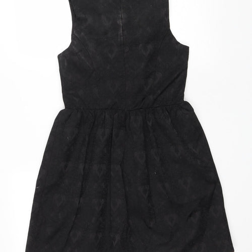 New Look Womens Black Cotton Fit & Flare Size 8 Boat Neck Zip