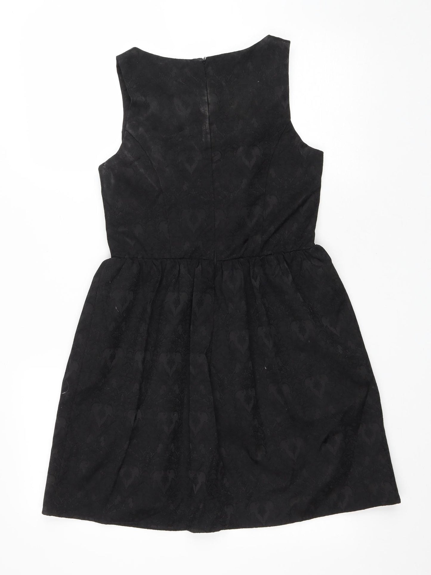 New Look Womens Black Cotton Fit & Flare Size 8 Boat Neck Zip