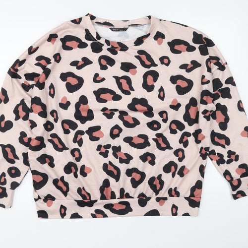 SHIEN Womens Pink Animal Print Cotton Pullover Sweatshirt Size 10 Pullover