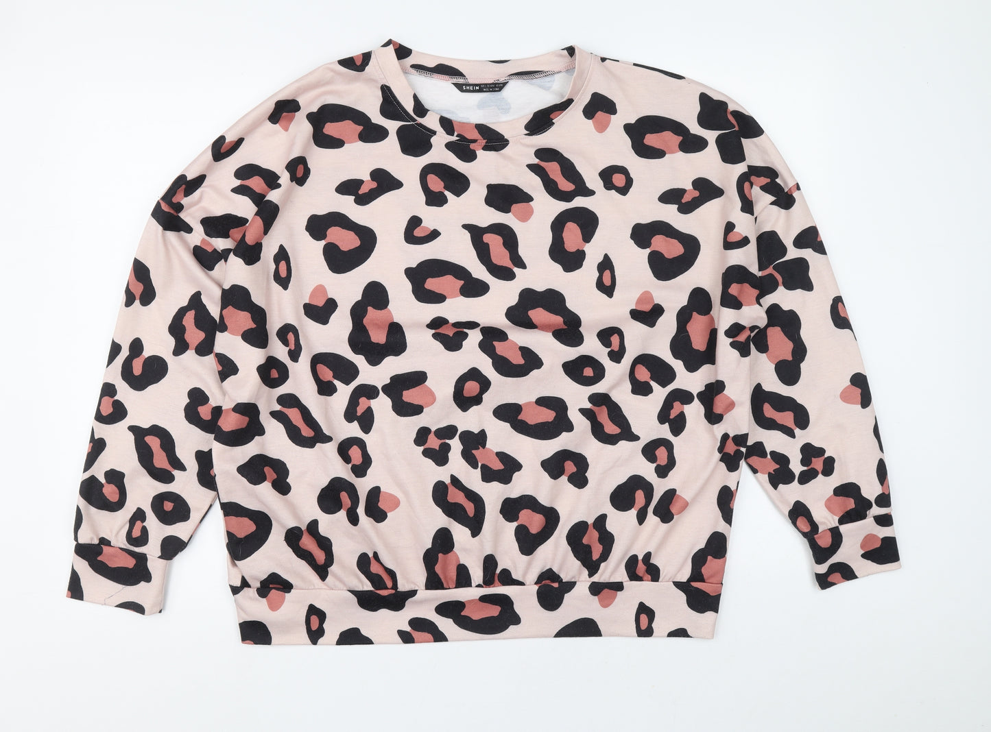 SHIEN Womens Pink Animal Print Cotton Pullover Sweatshirt Size 10 Pullover