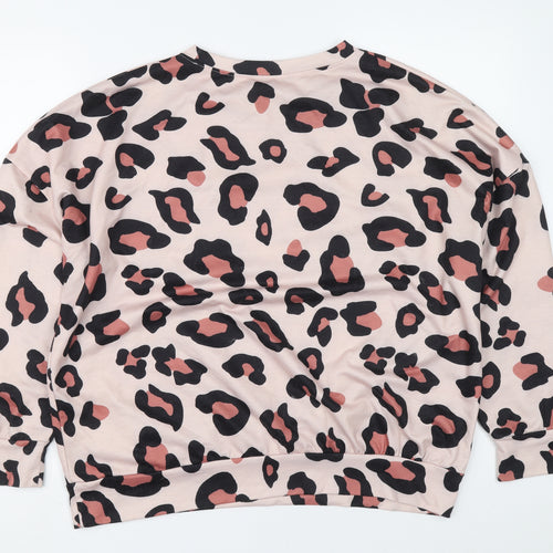 SHIEN Womens Pink Animal Print Cotton Pullover Sweatshirt Size 10 Pullover