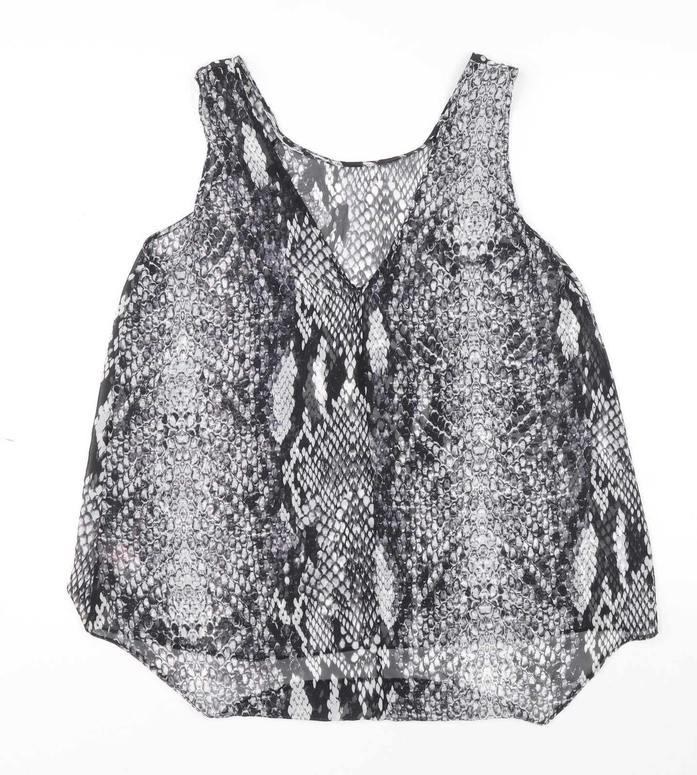 Preworn Womens Black Animal Print Polyester Basic Tank Size 14 V-Neck - Snakeskin Print