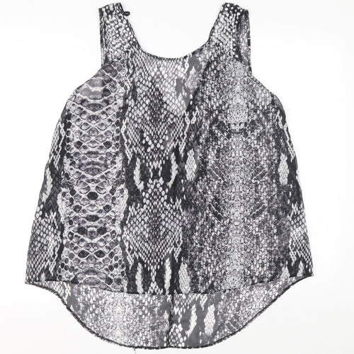 Preworn Womens Black Animal Print Polyester Basic Tank Size 14 V-Neck - Snakeskin Print