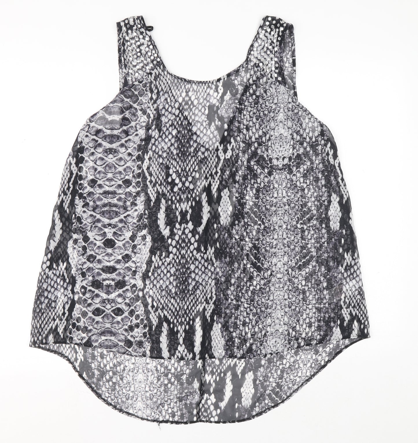 Preworn Womens Black Animal Print Polyester Basic Tank Size 14 V-Neck - Snakeskin Print