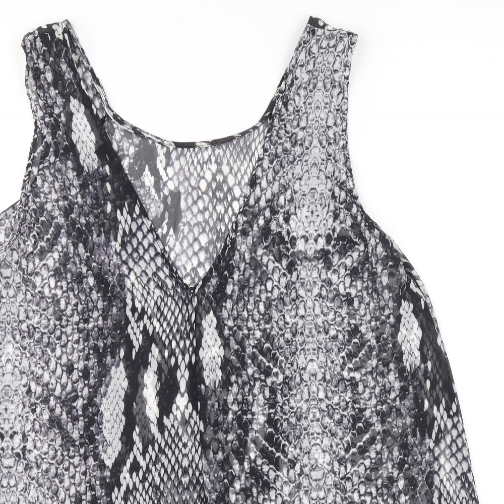 Preworn Womens Black Animal Print Polyester Basic Tank Size 14 V-Neck - Snakeskin Print
