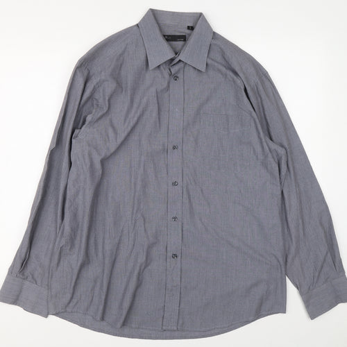 BHS Mens Grey Polyester Button-Up Size 16 Collared Button