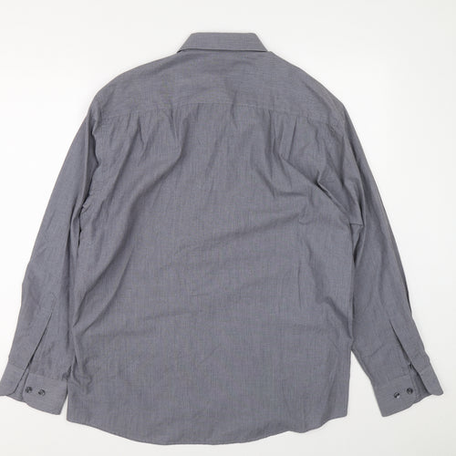BHS Mens Grey Polyester Button-Up Size 16 Collared Button