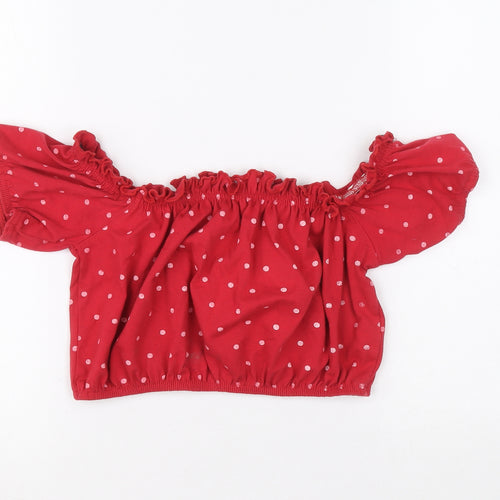 Misguided Womens Purple Polka Dot Polyester Cropped Blouse Size 6 Off the Shoulder