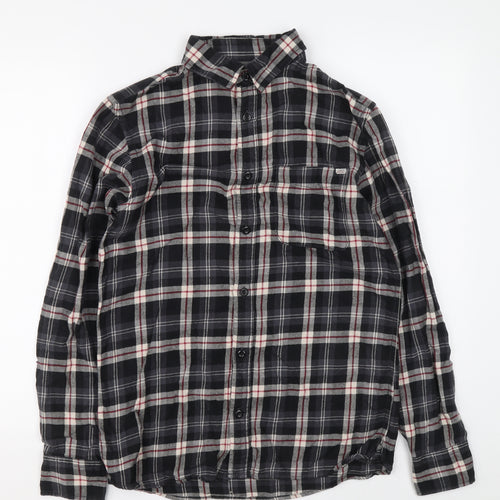 JACK & JONES VINTAGE Womens Grey Plaid 100% Cotton Basic Button-Up Size S Collared