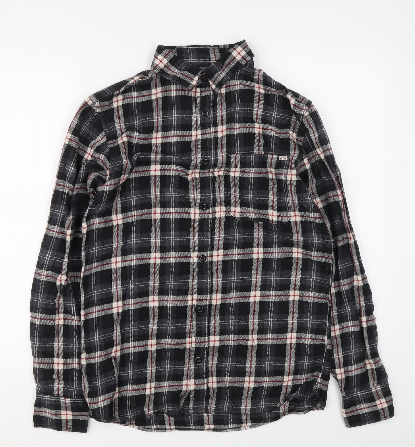 JACK & JONES VINTAGE Womens Grey Plaid 100% Cotton Basic Button-Up Size S Collared