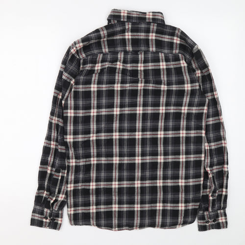 JACK & JONES VINTAGE Womens Grey Plaid 100% Cotton Basic Button-Up Size S Collared