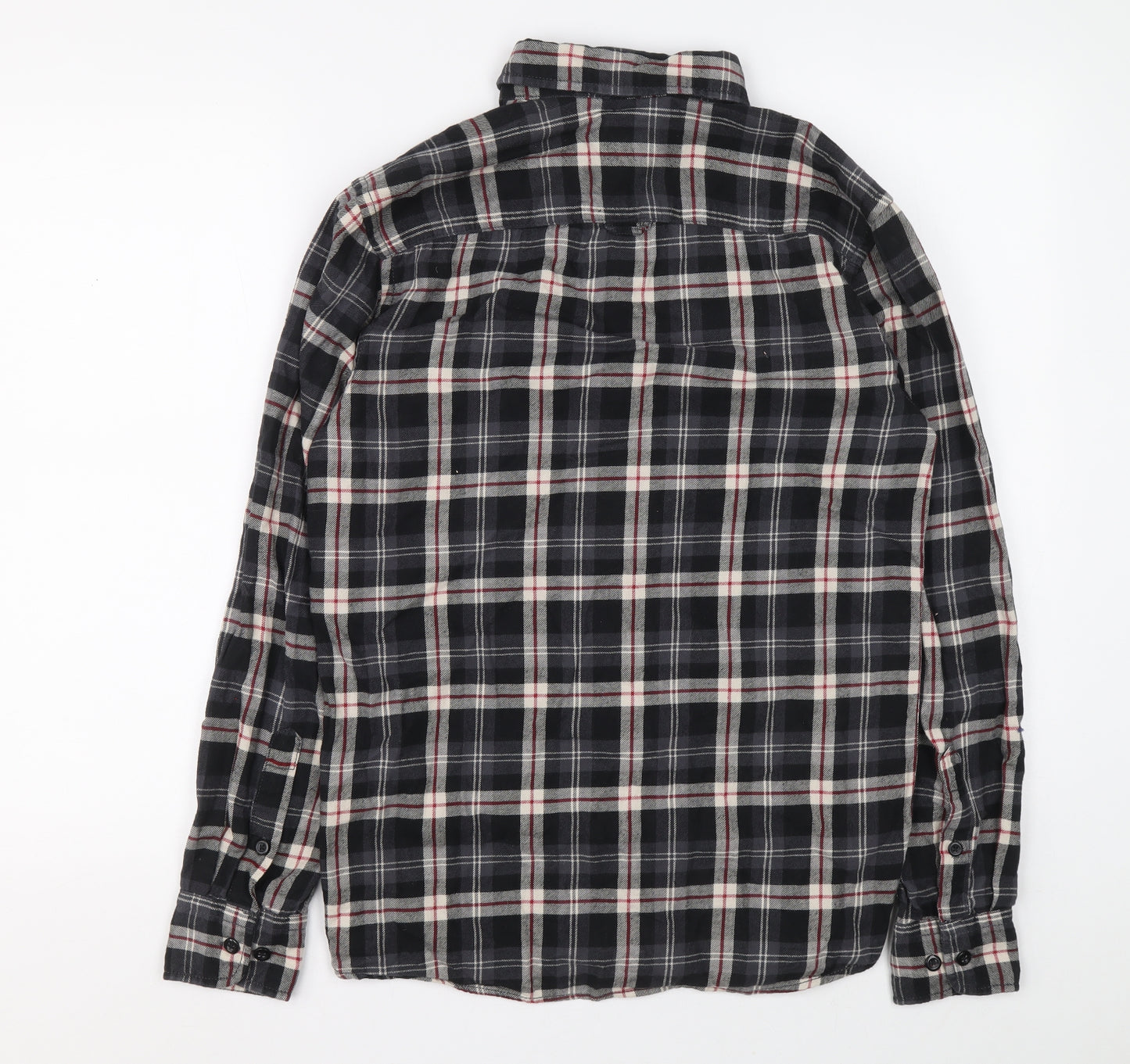 JACK & JONES VINTAGE Womens Grey Plaid 100% Cotton Basic Button-Up Size S Collared