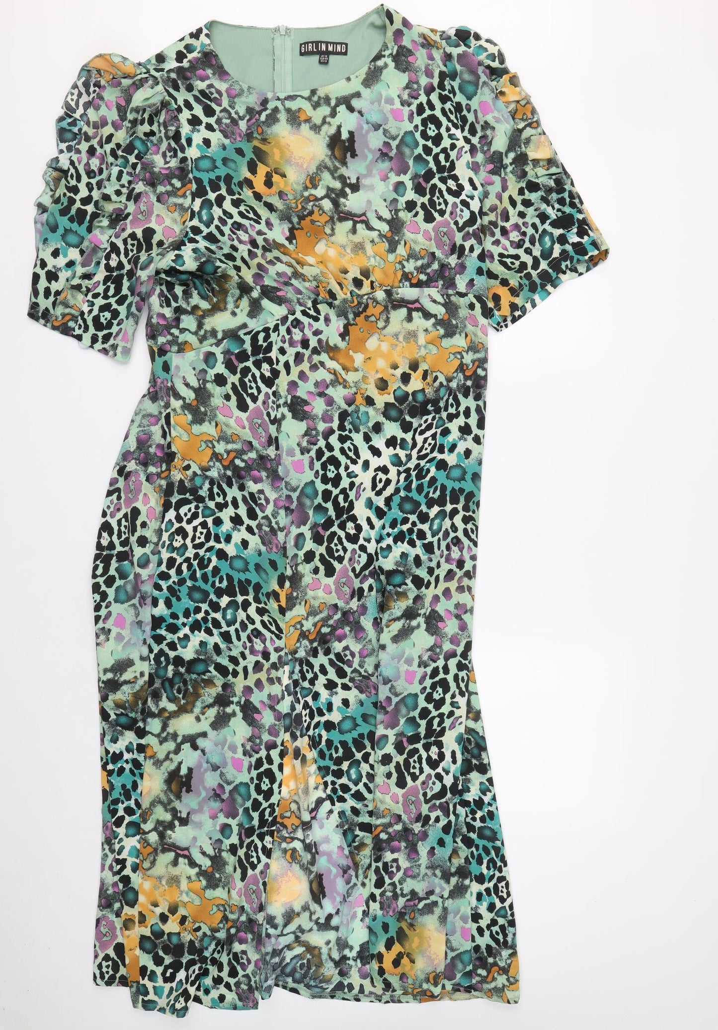 GIRL IN MIND Womens Multicoloured Animal Print Polyester T-Shirt Dress Size 16 Round Neck Zip