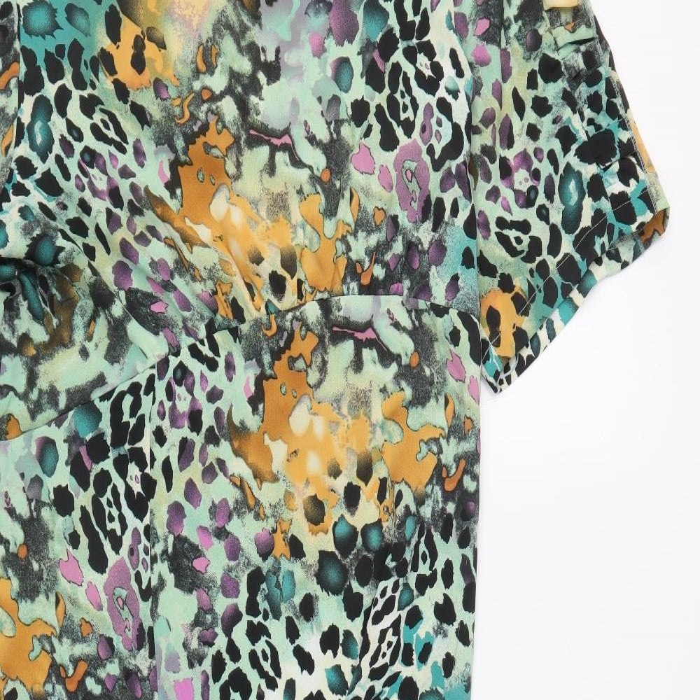 GIRL IN MIND Womens Multicoloured Animal Print Polyester T-Shirt Dress Size 16 Round Neck Zip