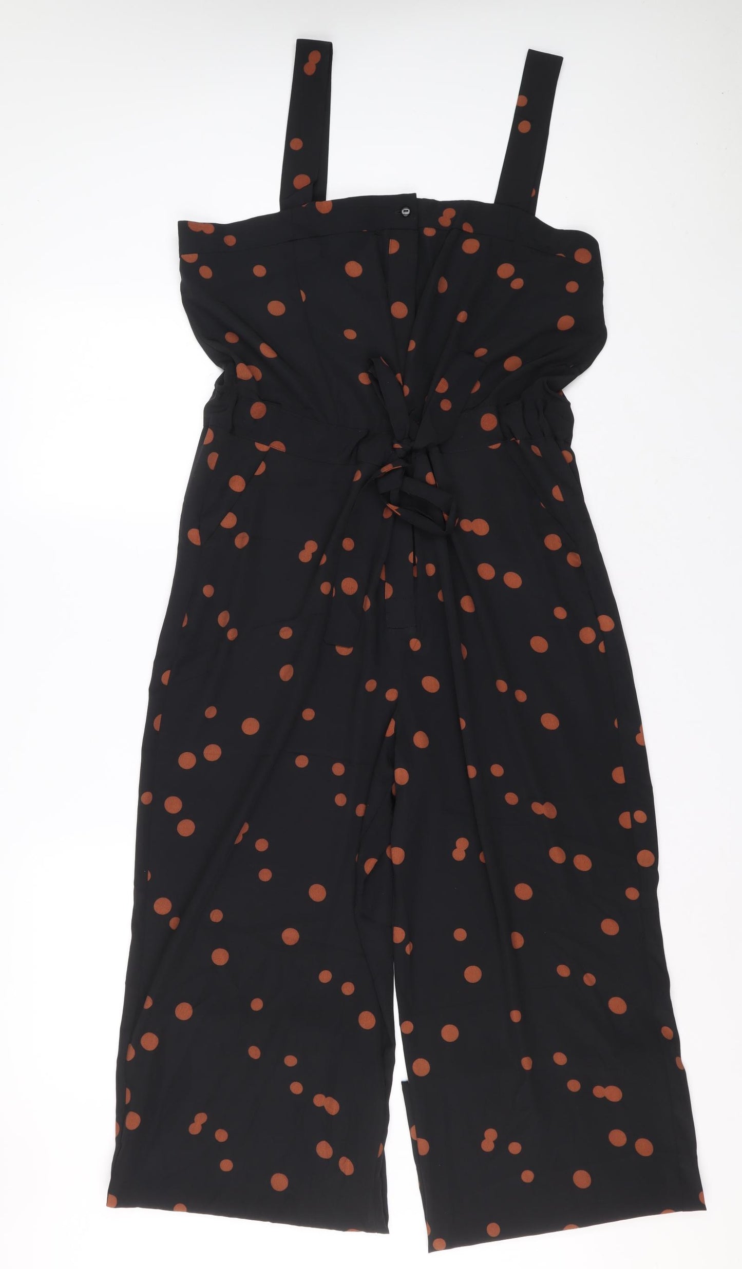 NEXT Womens Black Polka Dot 100% Polyester Jumpsuit One-Piece Size 16 L29 in Tie