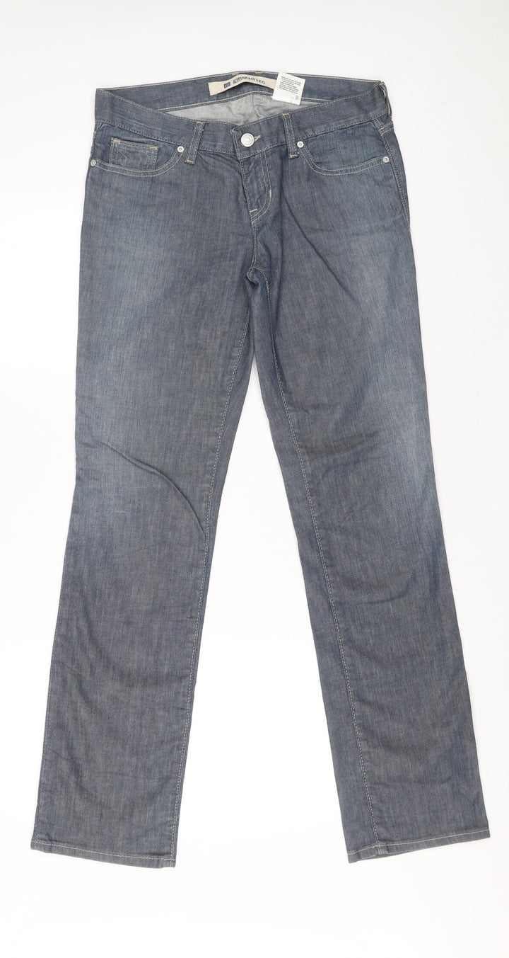 Preworn Womens Blue Cotton Straight Jeans Size 8 L30 in Regular Zip