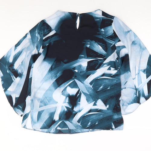 Rocha John Rocha Womens Blue Floral Polyester Basic Blouse Size 10 Round Neck