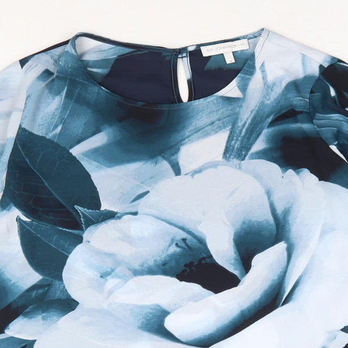 Rocha John Rocha Womens Blue Floral Polyester Basic Blouse Size 10 Round Neck