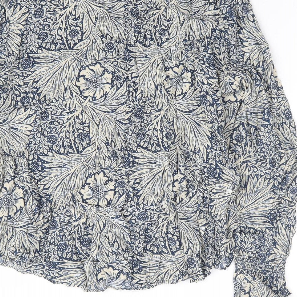 H&M x Morris & Co Womens Blue Floral Viscose Basic Blouse Size 12 Round Neck