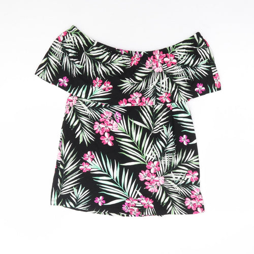 Peacocks Womens Black Floral Viscose Basic Blouse Size 10 Off the Shoulder - Bardot