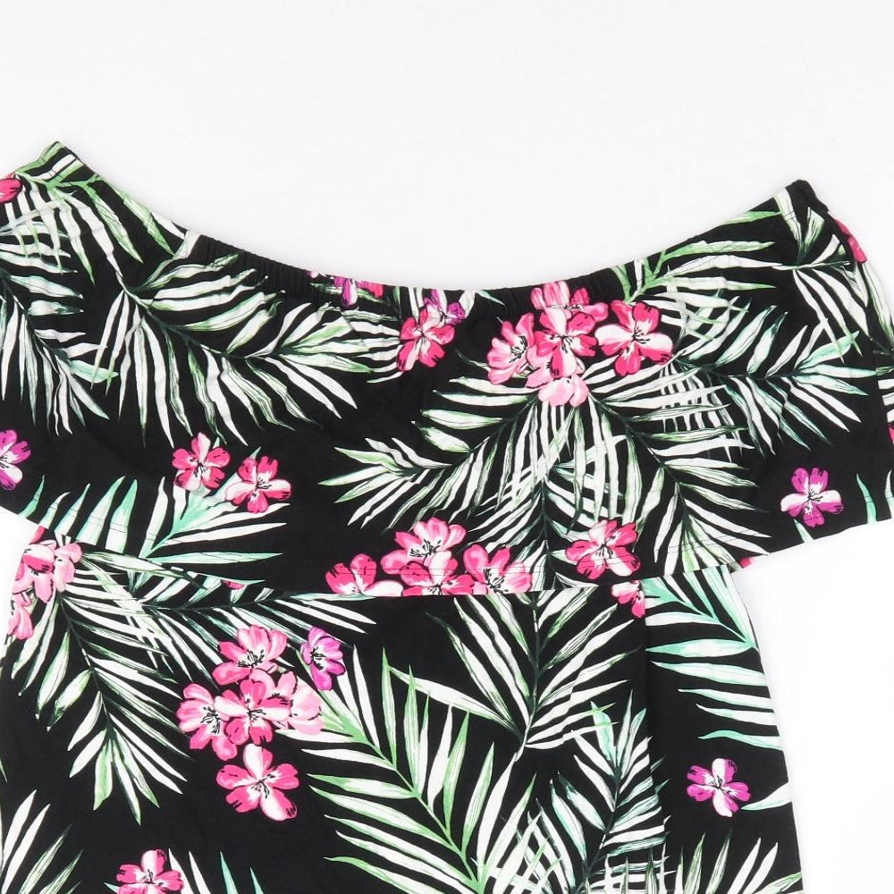 Peacocks Womens Black Floral Viscose Basic Blouse Size 10 Off the Shoulder - Bardot