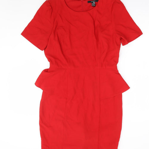 FOREVER 21 Womens Red Polyester Pencil Dress Size M Round Neck Zip