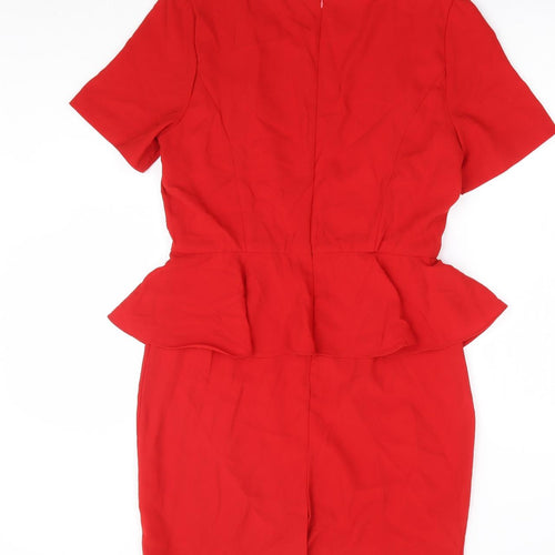 FOREVER 21 Womens Red Polyester Pencil Dress Size M Round Neck Zip