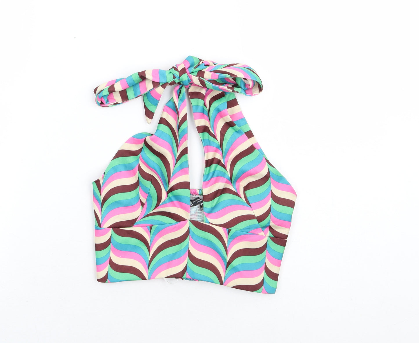 Zara Womens Multicoloured Geometric Polyester Cropped Blouse Size XS Halter