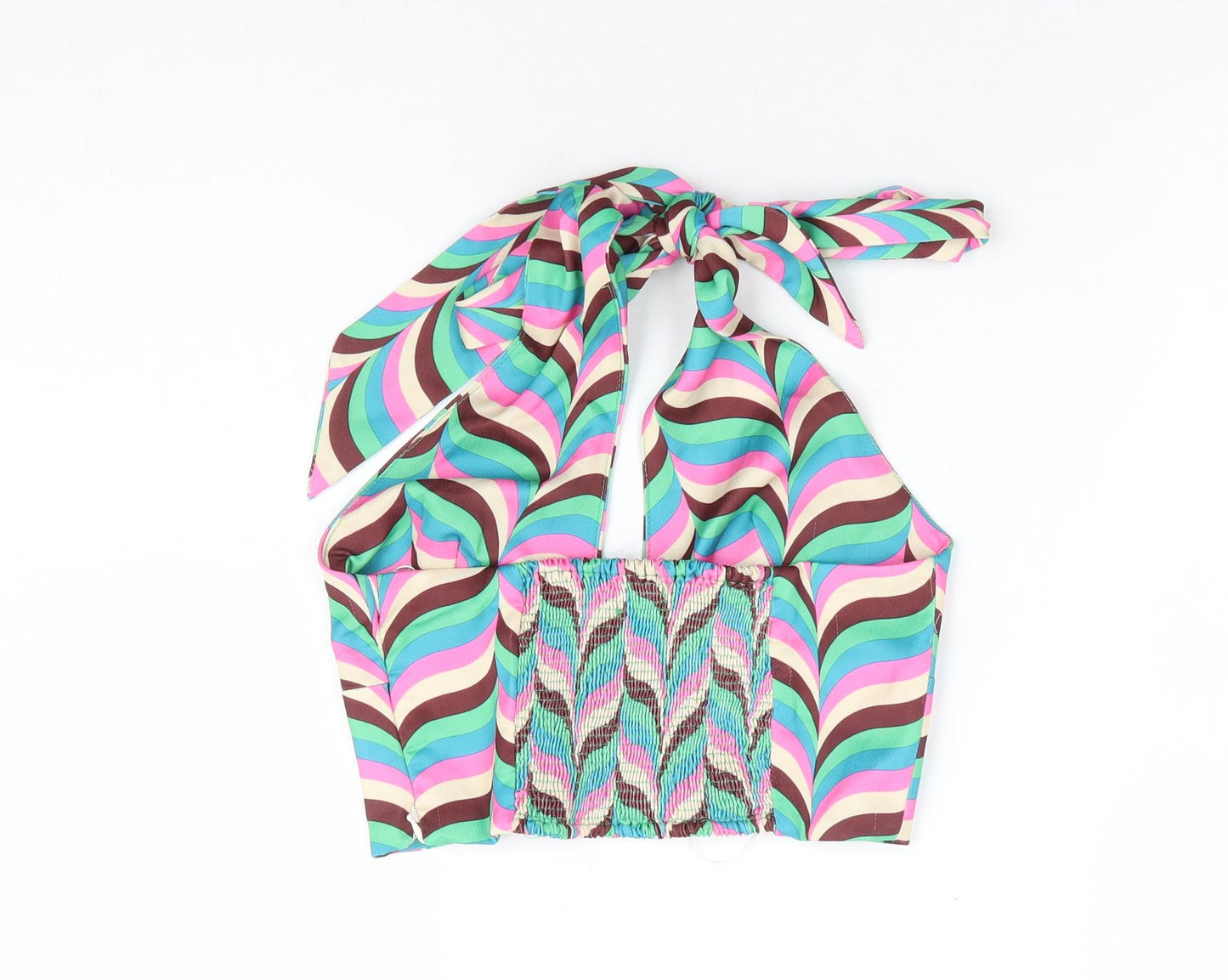 Zara Womens Multicoloured Geometric Polyester Cropped Blouse Size XS Halter