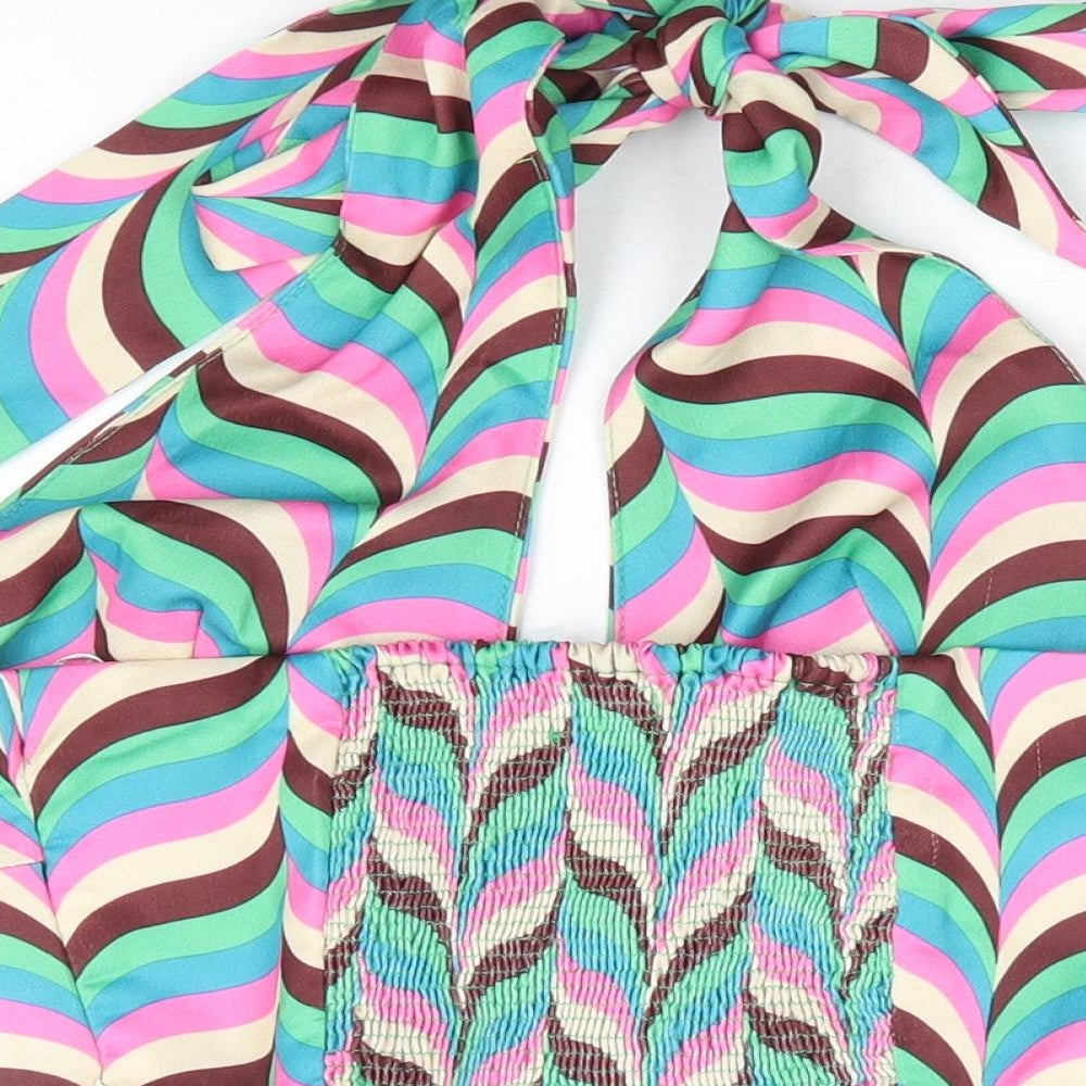 Zara Womens Multicoloured Geometric Polyester Cropped Blouse Size XS Halter