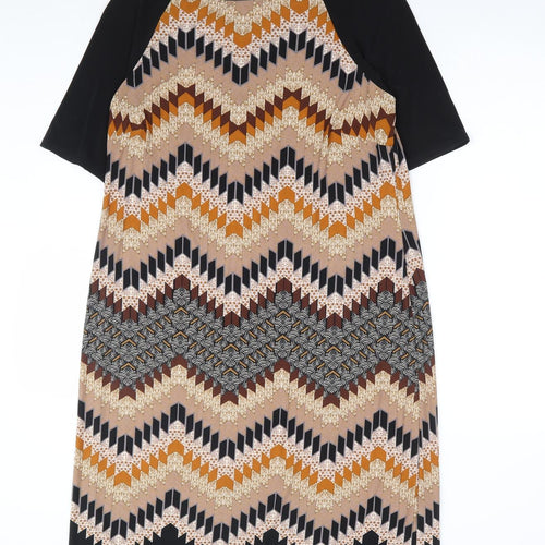 Marks and Spencer Womens Multicoloured Geometric Polyester A-Line Size 14 Boat Neck Pullover