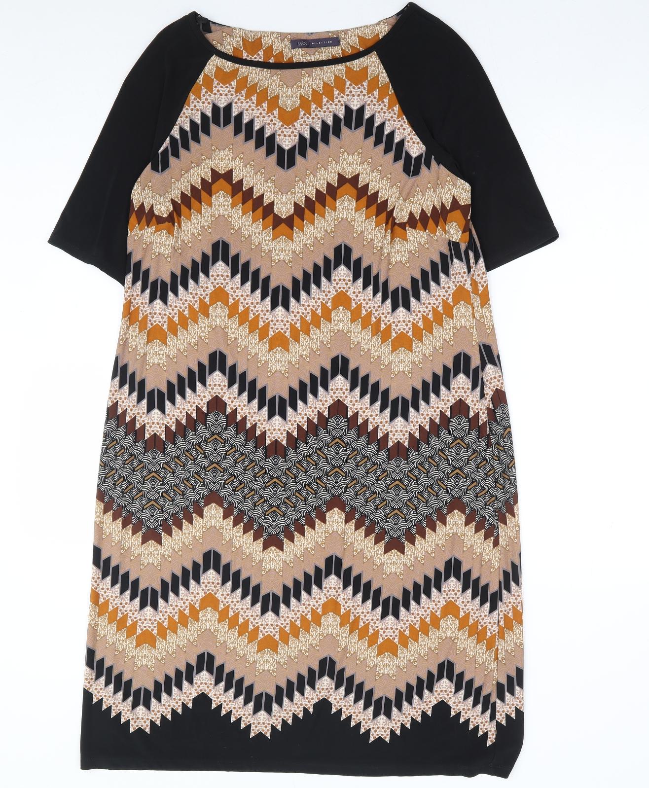 Marks and Spencer Womens Multicoloured Geometric Polyester A-Line Size 14 Boat Neck Pullover