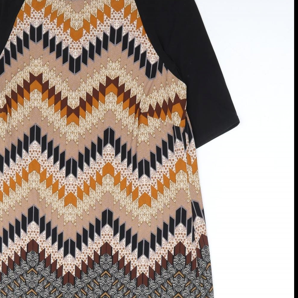 Marks and Spencer Womens Multicoloured Geometric Polyester A-Line Size 14 Boat Neck Pullover