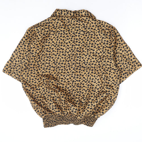 Westbound Womens Brown Animal Print Polyester Basic Button-Up Size L Collared